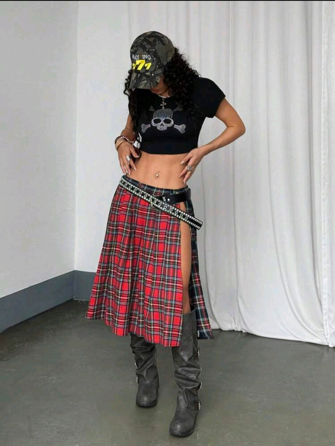 Plaid Power Asymmetric Skirt — UK 16