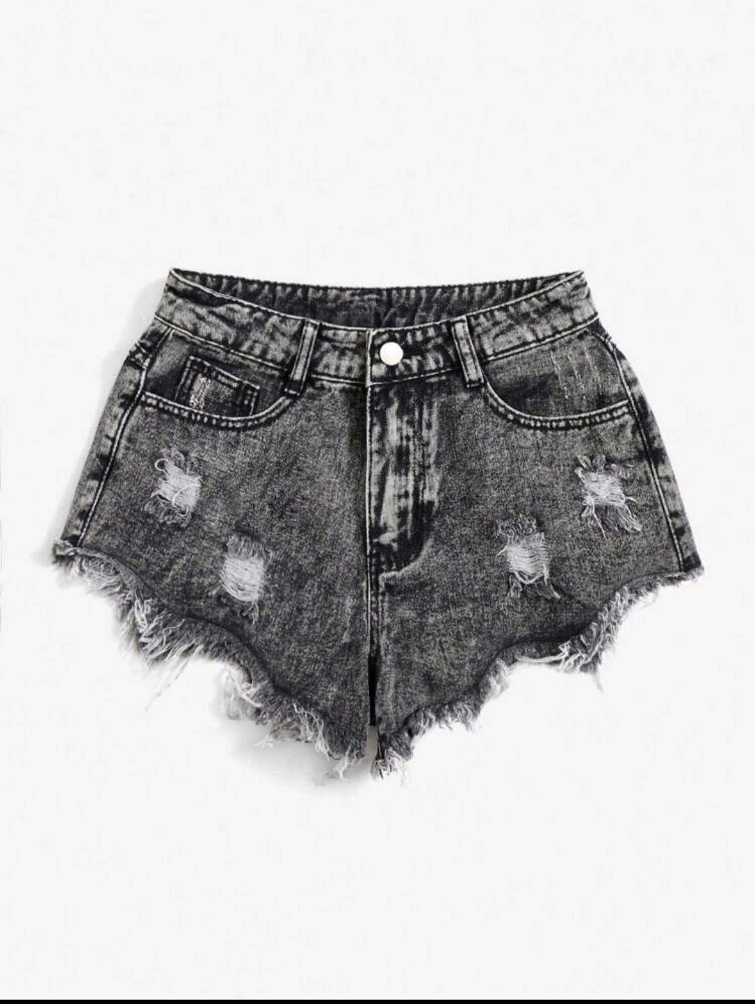 Ripped Raw Denim Shorts — UK 18