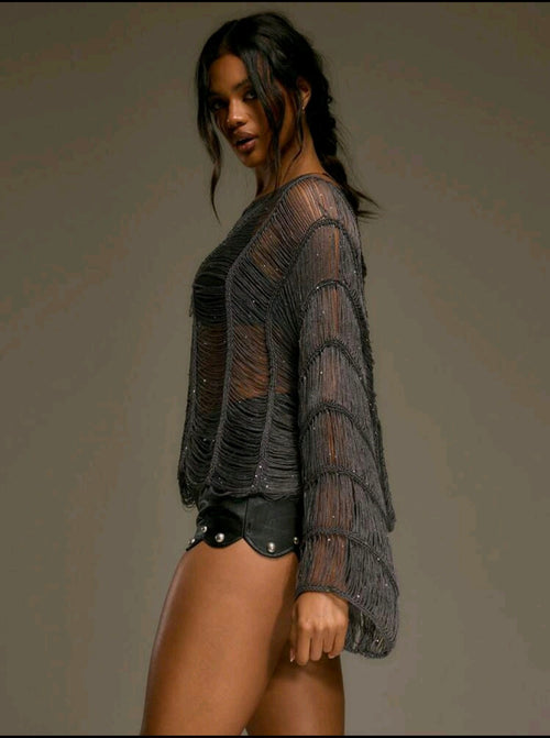 Beaded Fringe Batwing Crop — UK 16
