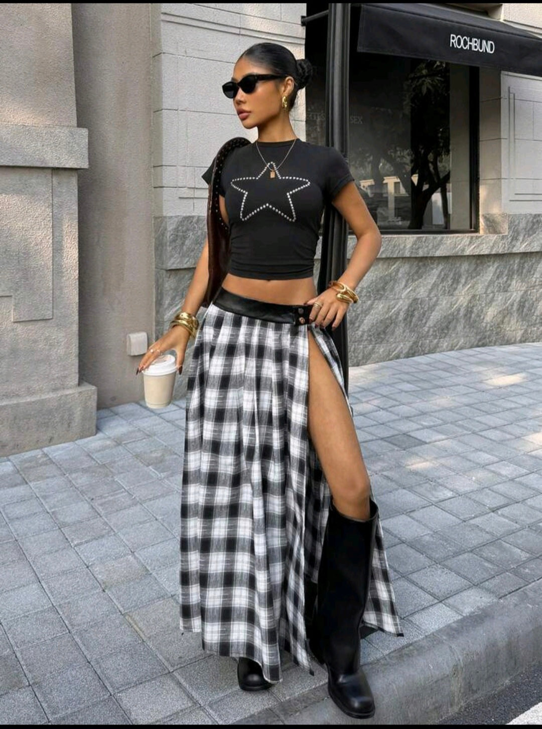 Plaid Slit Midi Skirt — UK 8