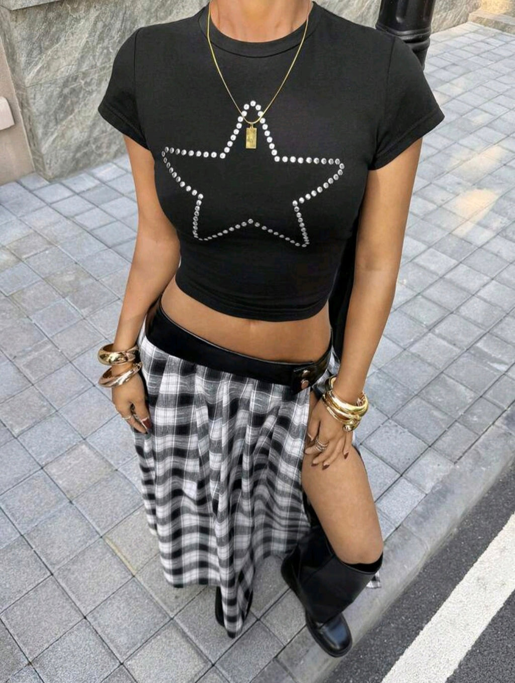 Plaid Slit Midi Skirt — UK 8