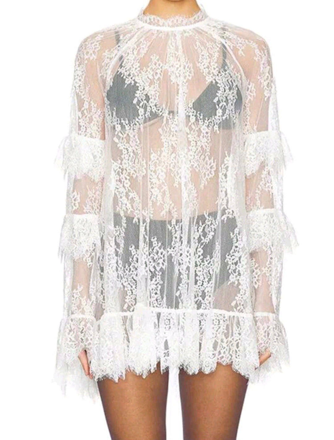 Sheer Lace Mini Dress — UK 16