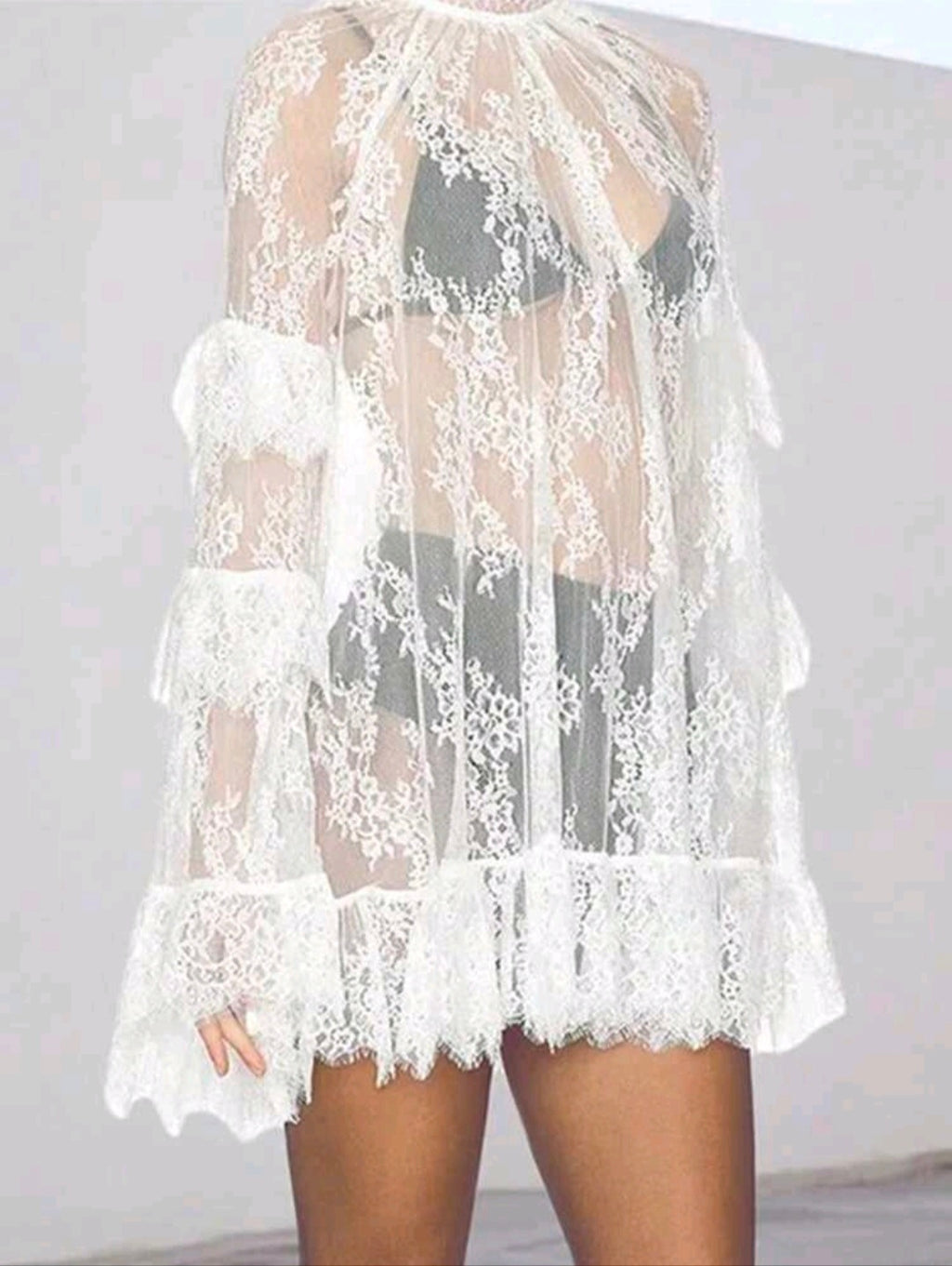 Sheer Lace Mini Dress — UK 16