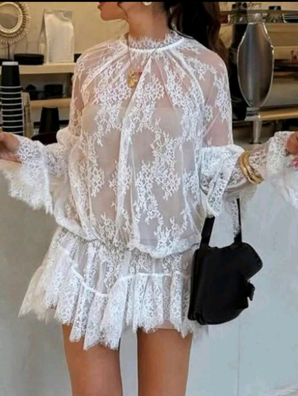 Sheer Lace Mini Dress — UK 16