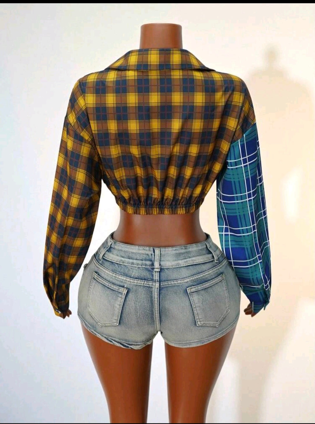 Plaid Drop Shoulder Crop — UK 16