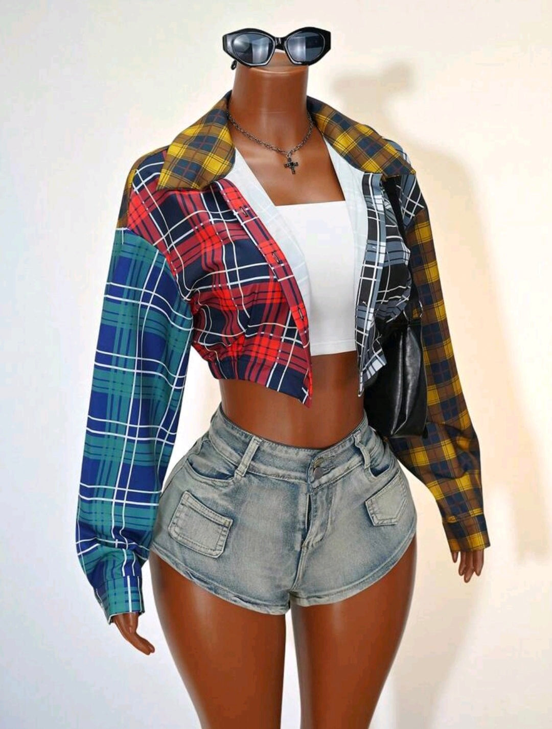 Plaid Drop Shoulder Crop — UK 10