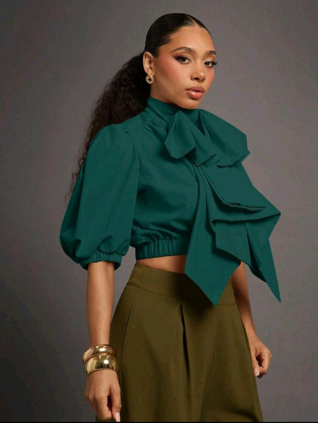 Vixey Bow Puff Crop — Green, UK 10