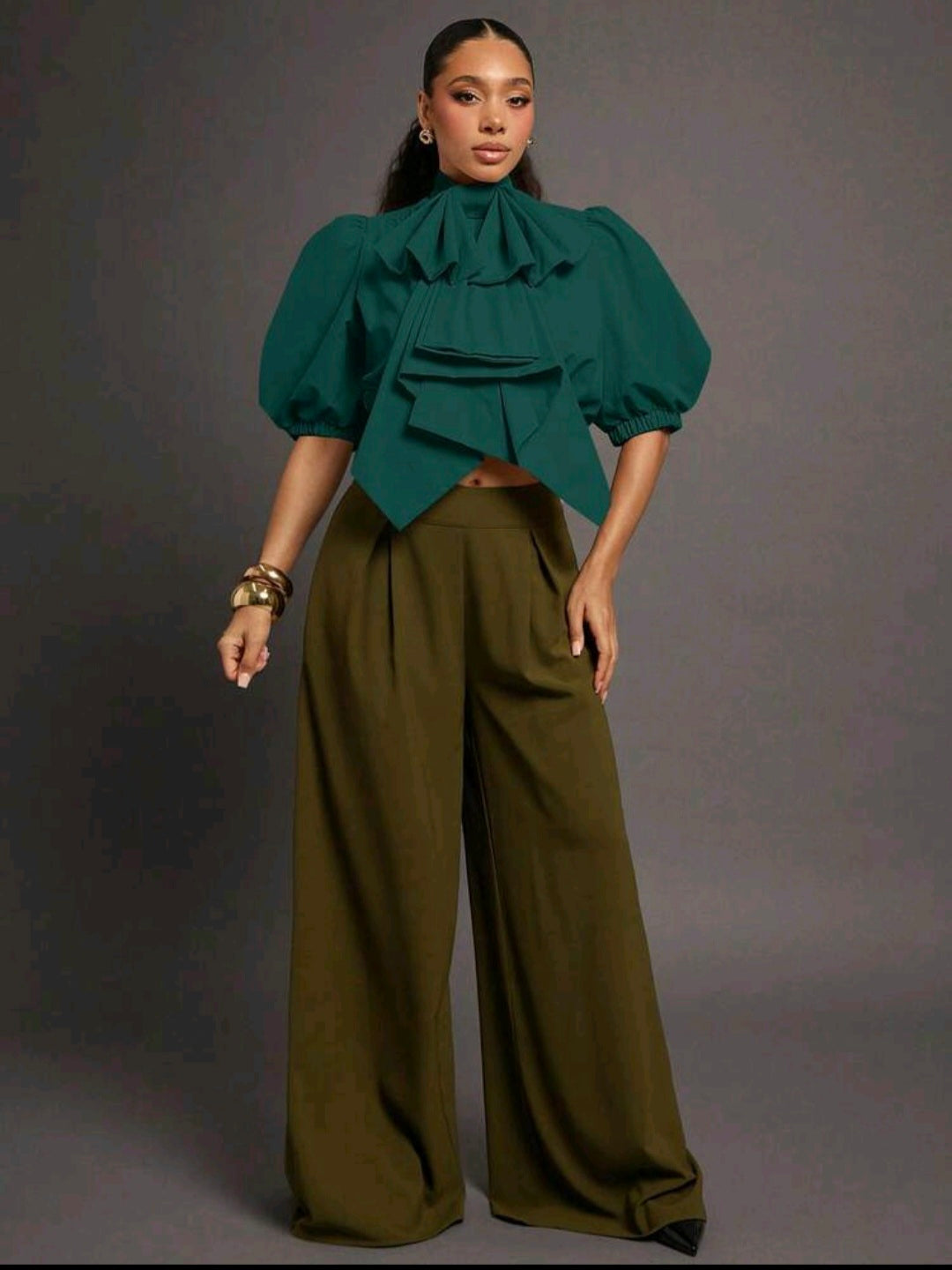 Vixey Bow Puff Crop — Green, UK 10
