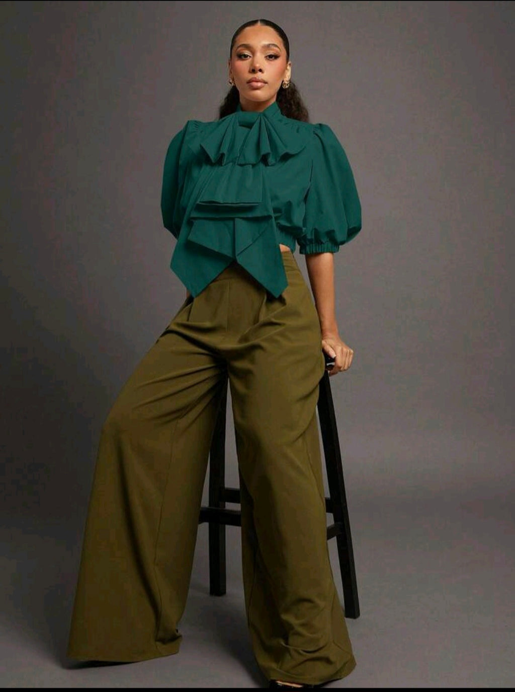 Vixey Bow Puff Crop — Green, UK 10