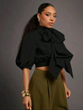 Vixey Bow Puff Crop — Black, UK 18