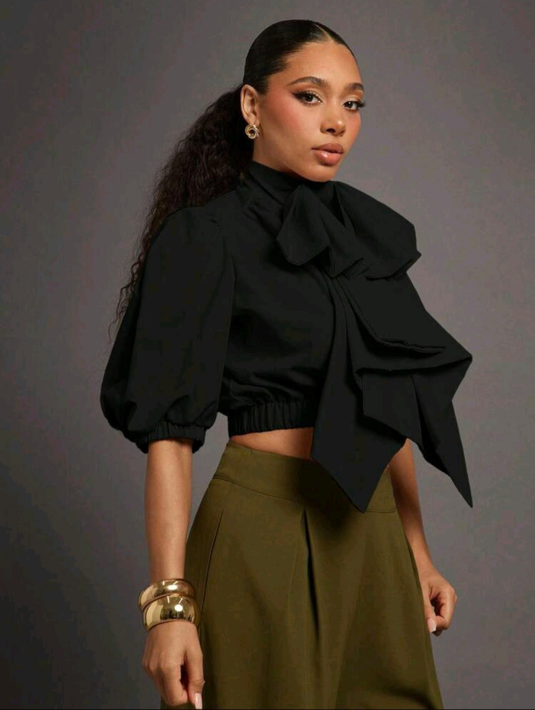 Vixey Bow Puff Crop — Black, UK 18