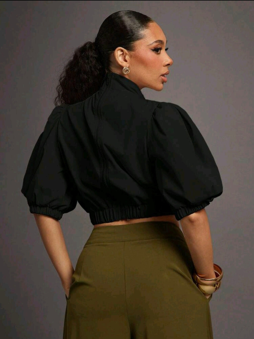 Vixey Bow Puff Crop — Black, UK 18