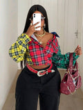 Plus Plaid Color Block Shirt — UK 18