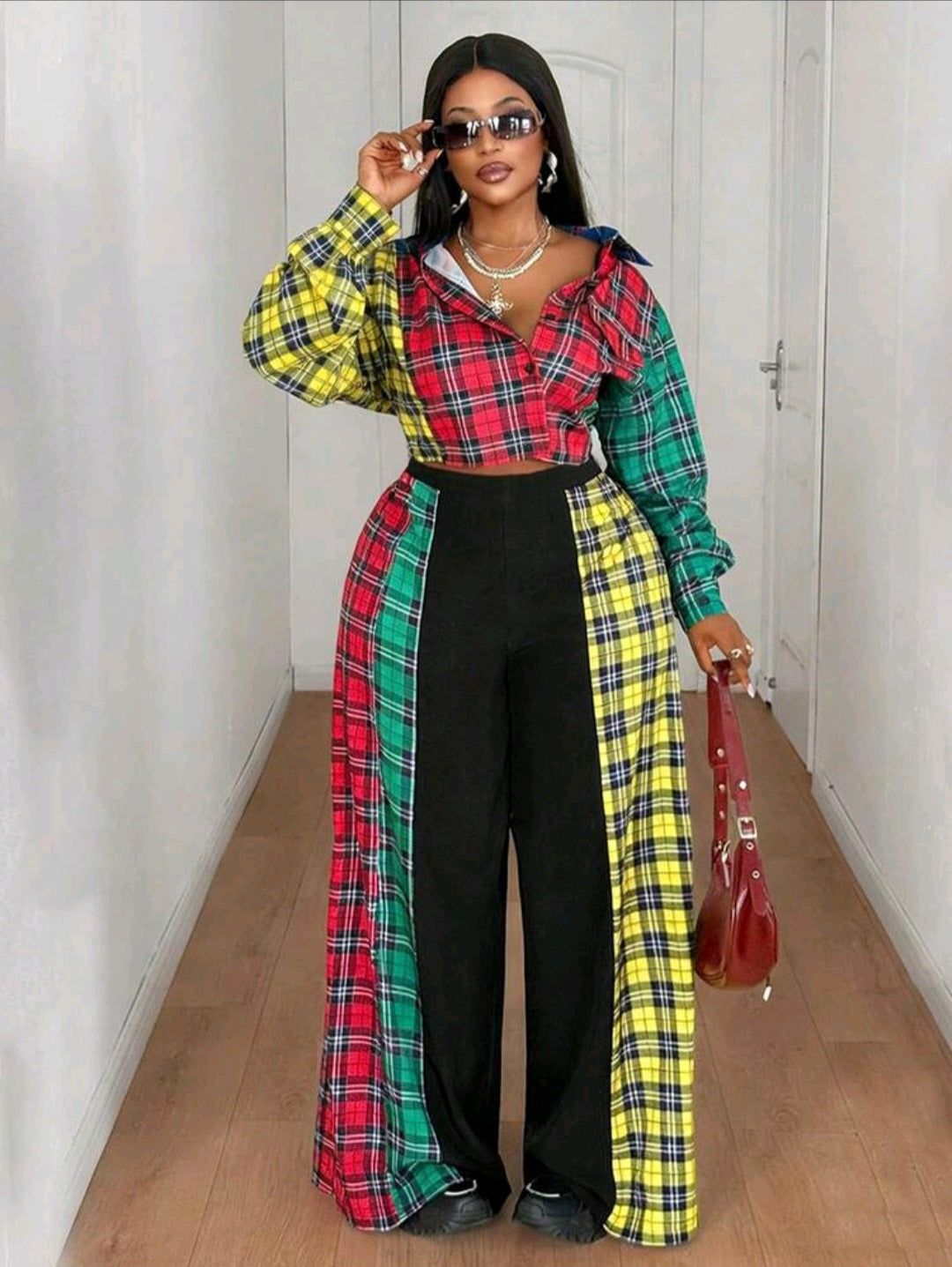 Plus Plaid Color Block Shirt — UK 16
