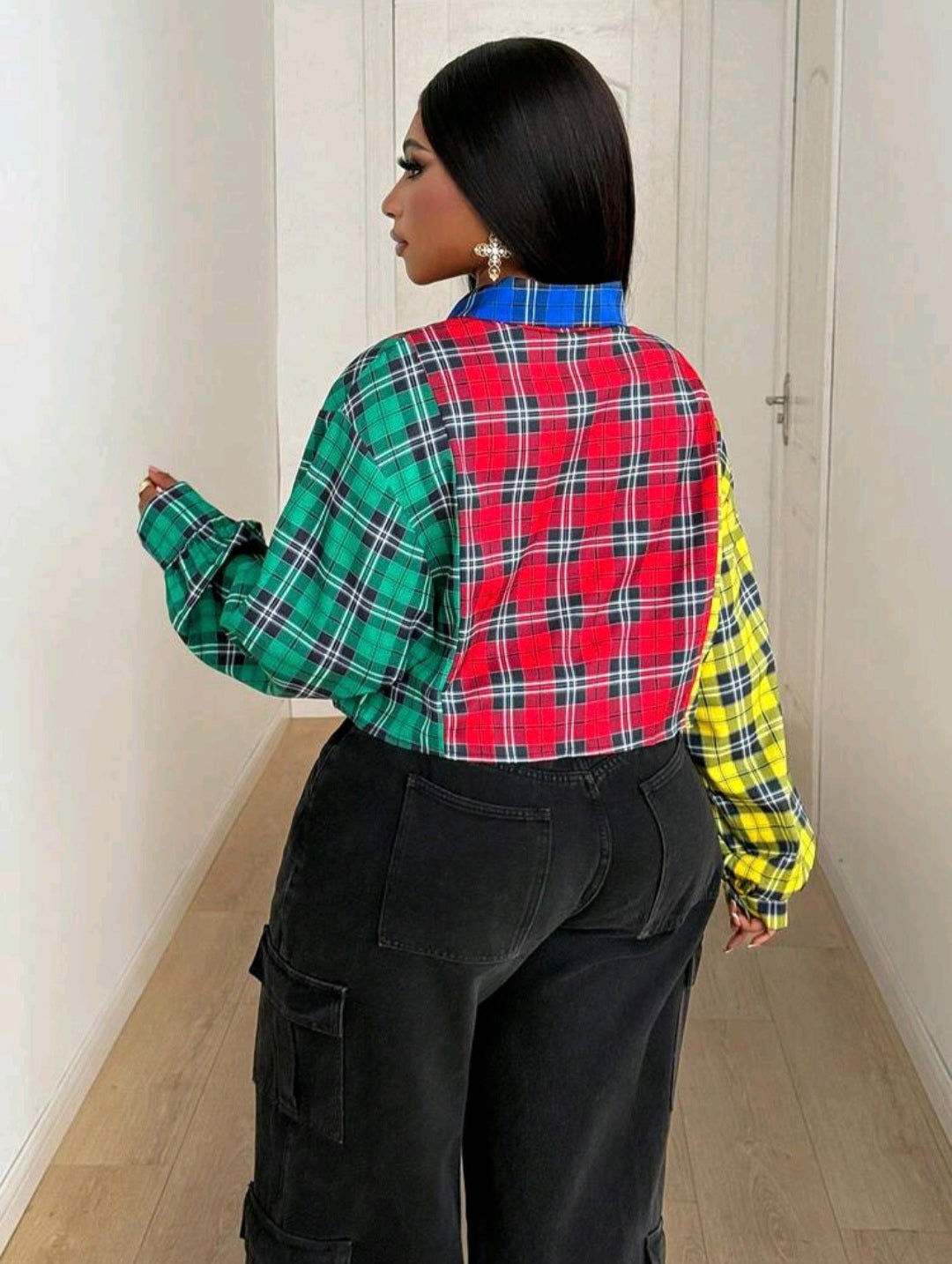 Plus Plaid Color Block Shirt — UK 16