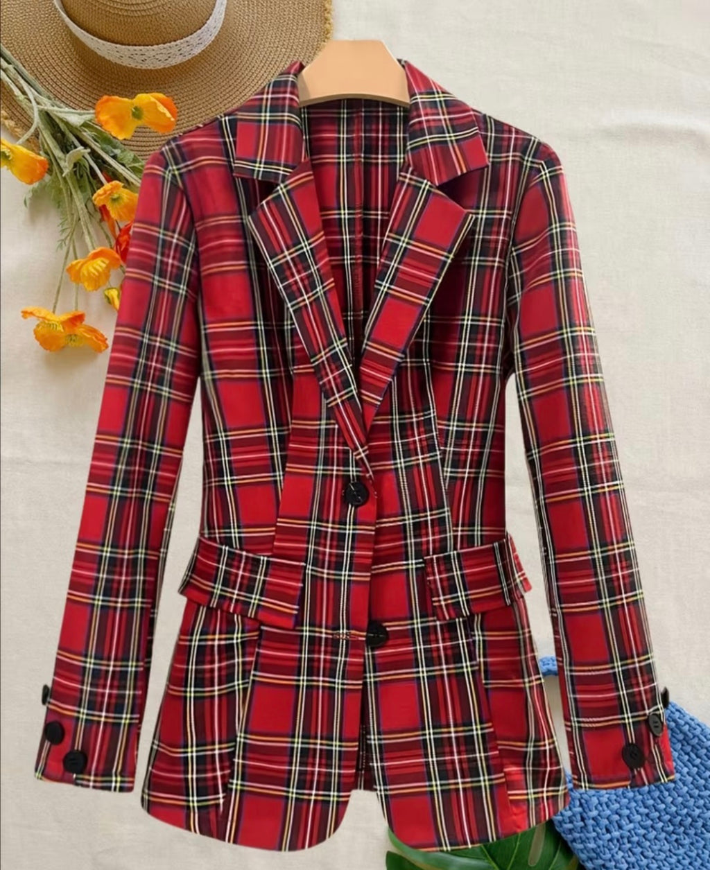 Red Plaid Power Jacket — UK 12/14