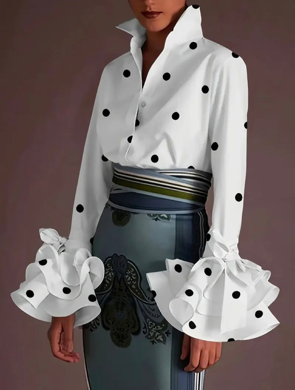 Polka Dot Ruffle Blouse — UK 8