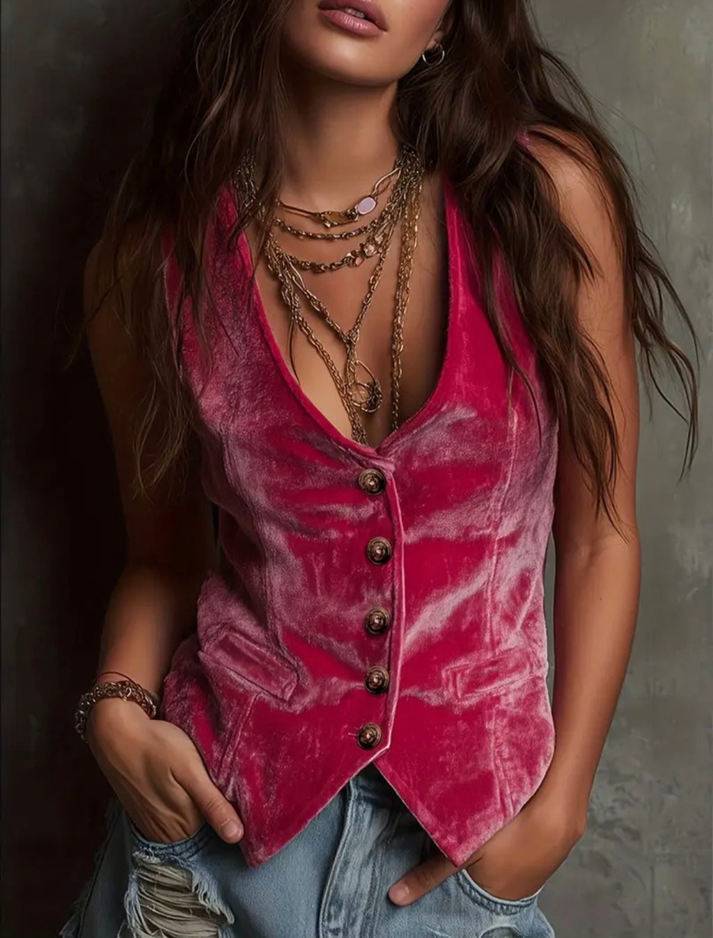 Pink Velvet Power Vest — L