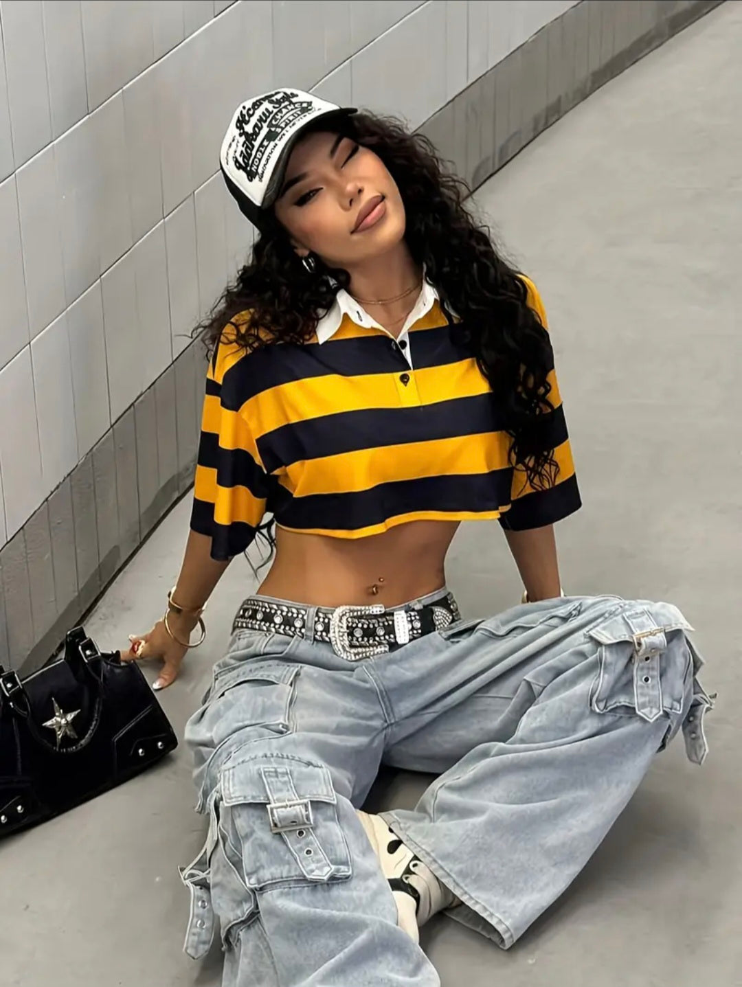 Stripe Collar Crop Top — UK 12/14