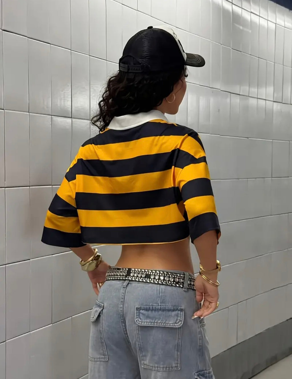 Stripe Collar Crop Top — UK 12/14