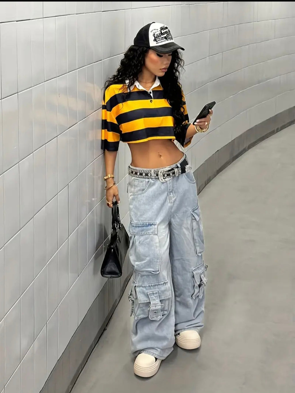 Stripe Collar Crop Top — UK 10