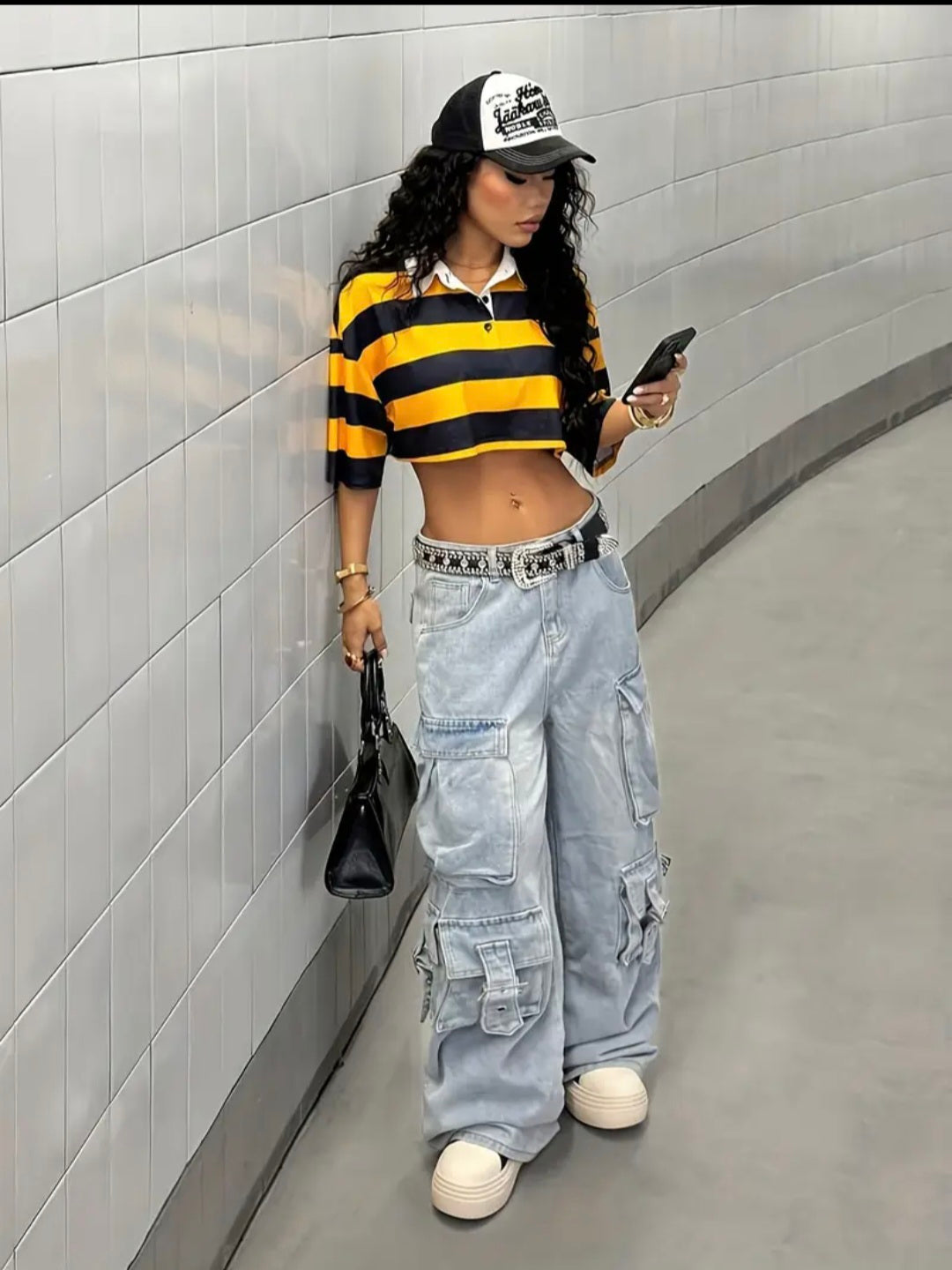 Stripe Collar Crop Top — UK 10