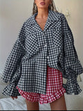 Checked Puff Sleeve Blouse — UK 12/14