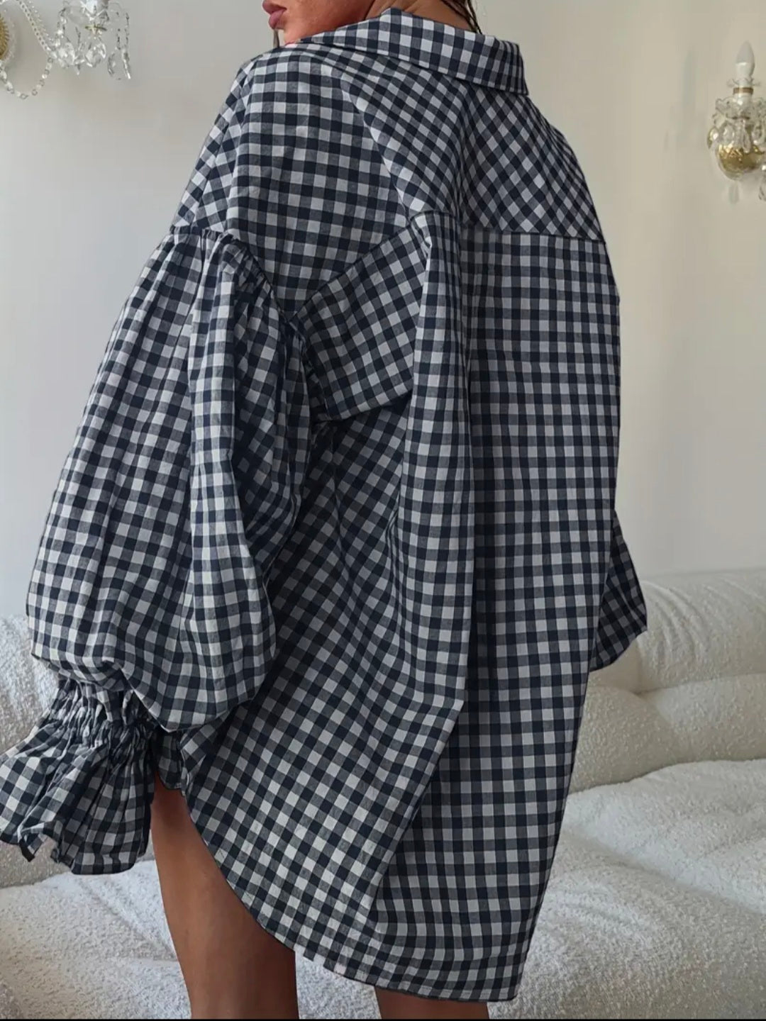 Checked Puff Sleeve Blouse — UK 12/14