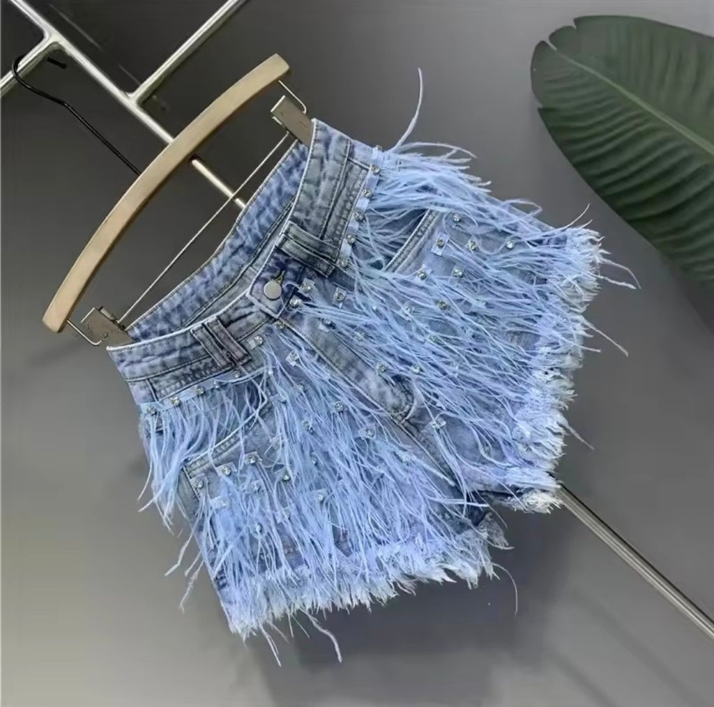 Diamond Tassel Denim Hot Pants — L