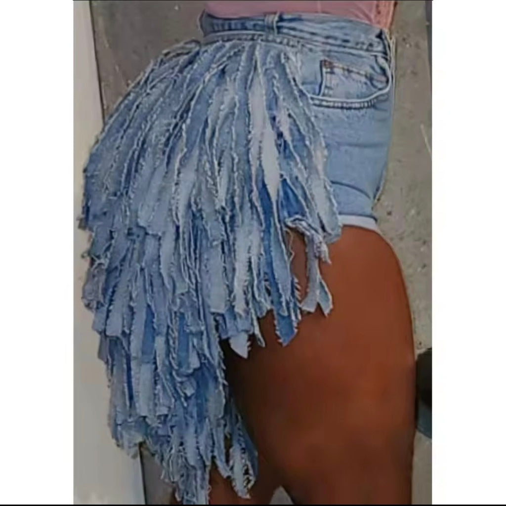 Rag Fringe Denim Shorts — UK 18