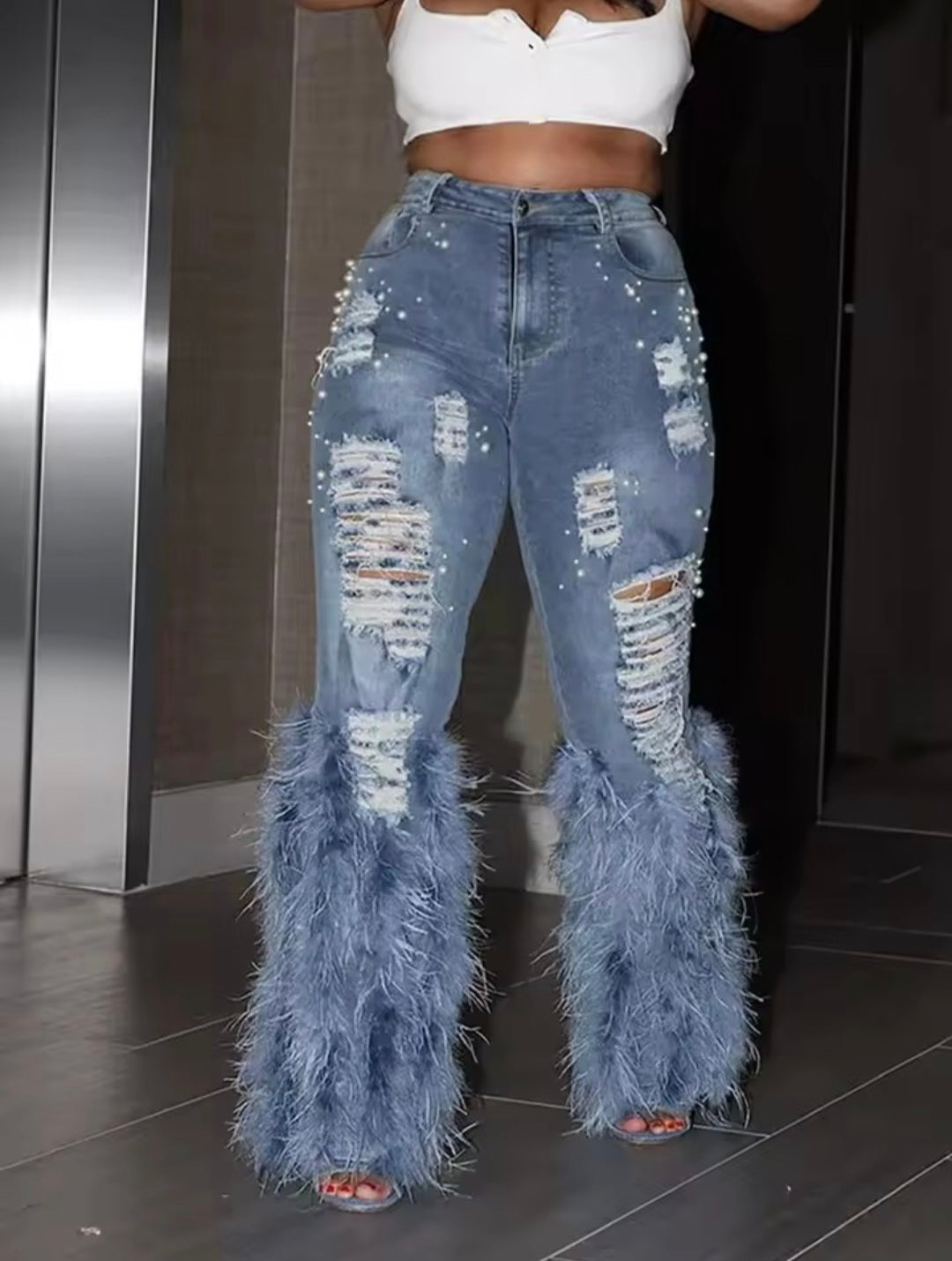 Feather Hem Vintage Jeans — UK 18