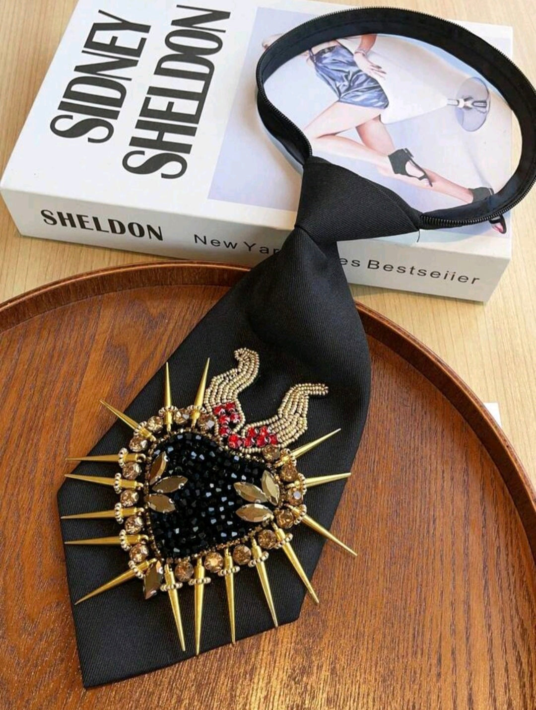 Rhinestone Heart Tie I