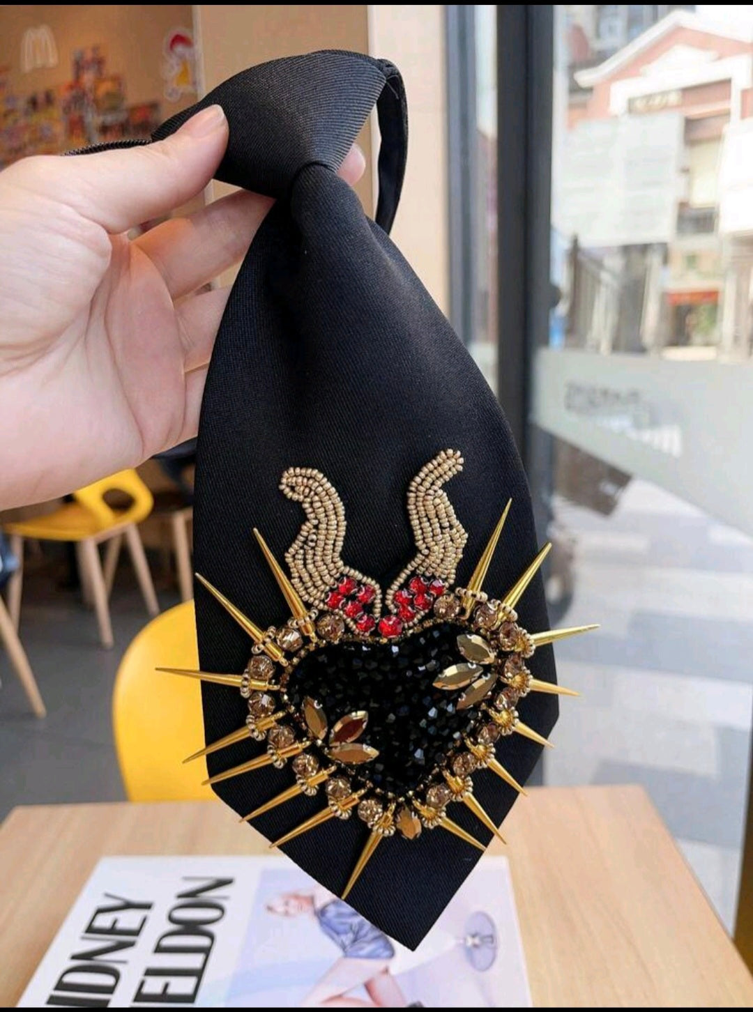 Rhinestone Heart Tie II
