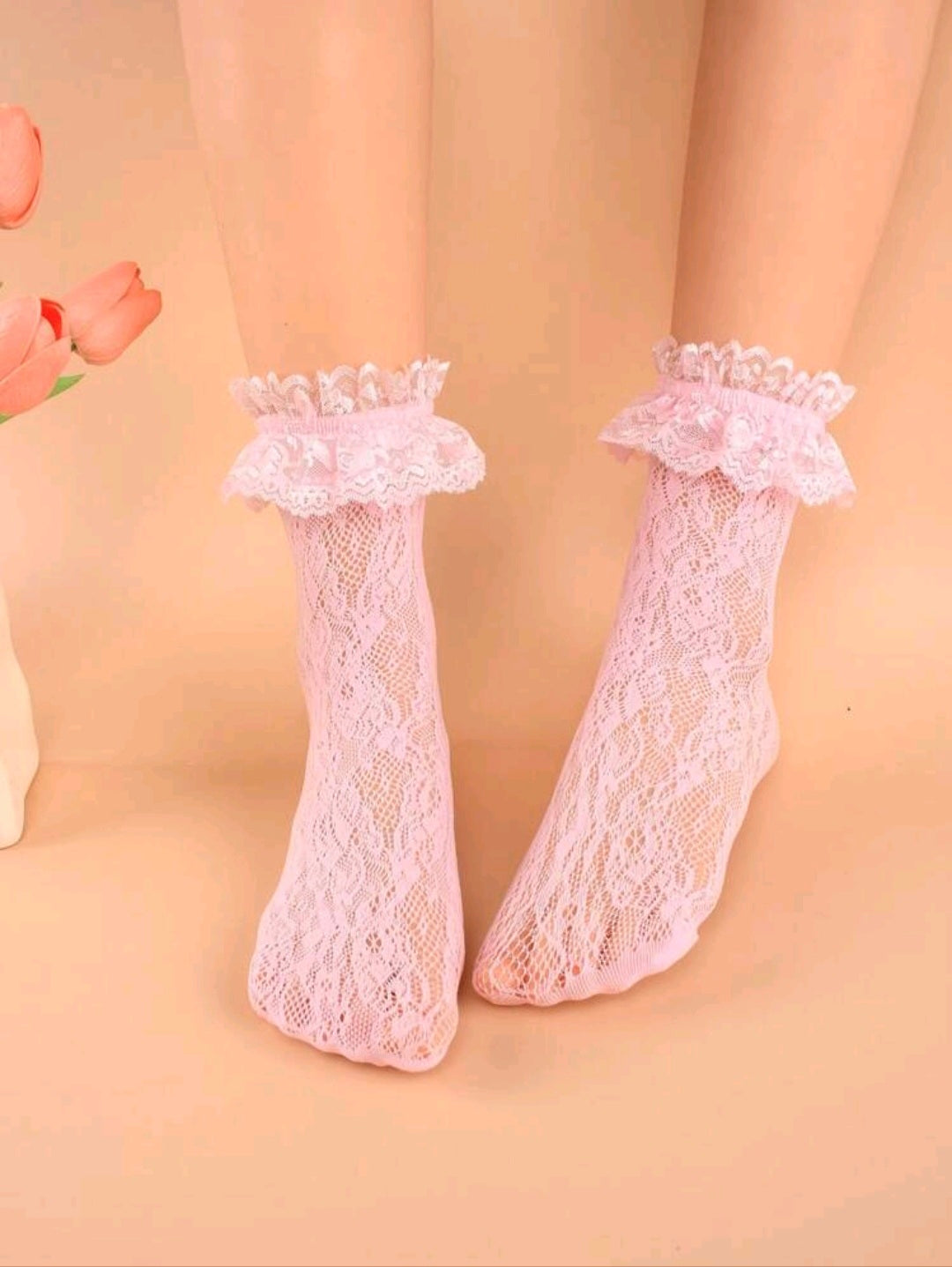 Pink Lace Mid-Calf Socks