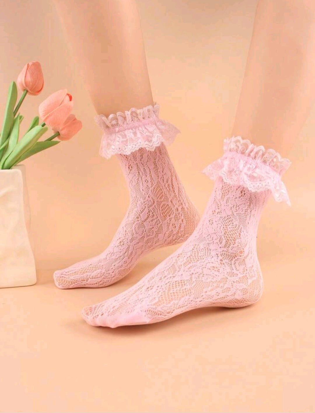 Pink Lace Mid-Calf Socks