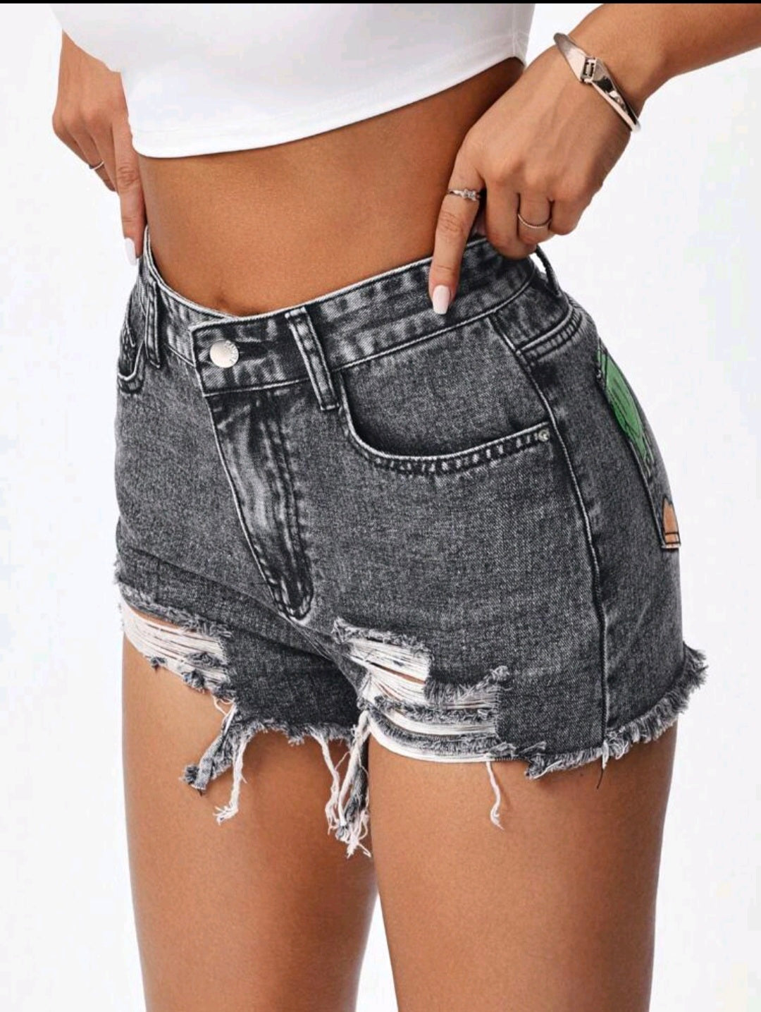 Smiley Frayed Denim Shorts — UK 6