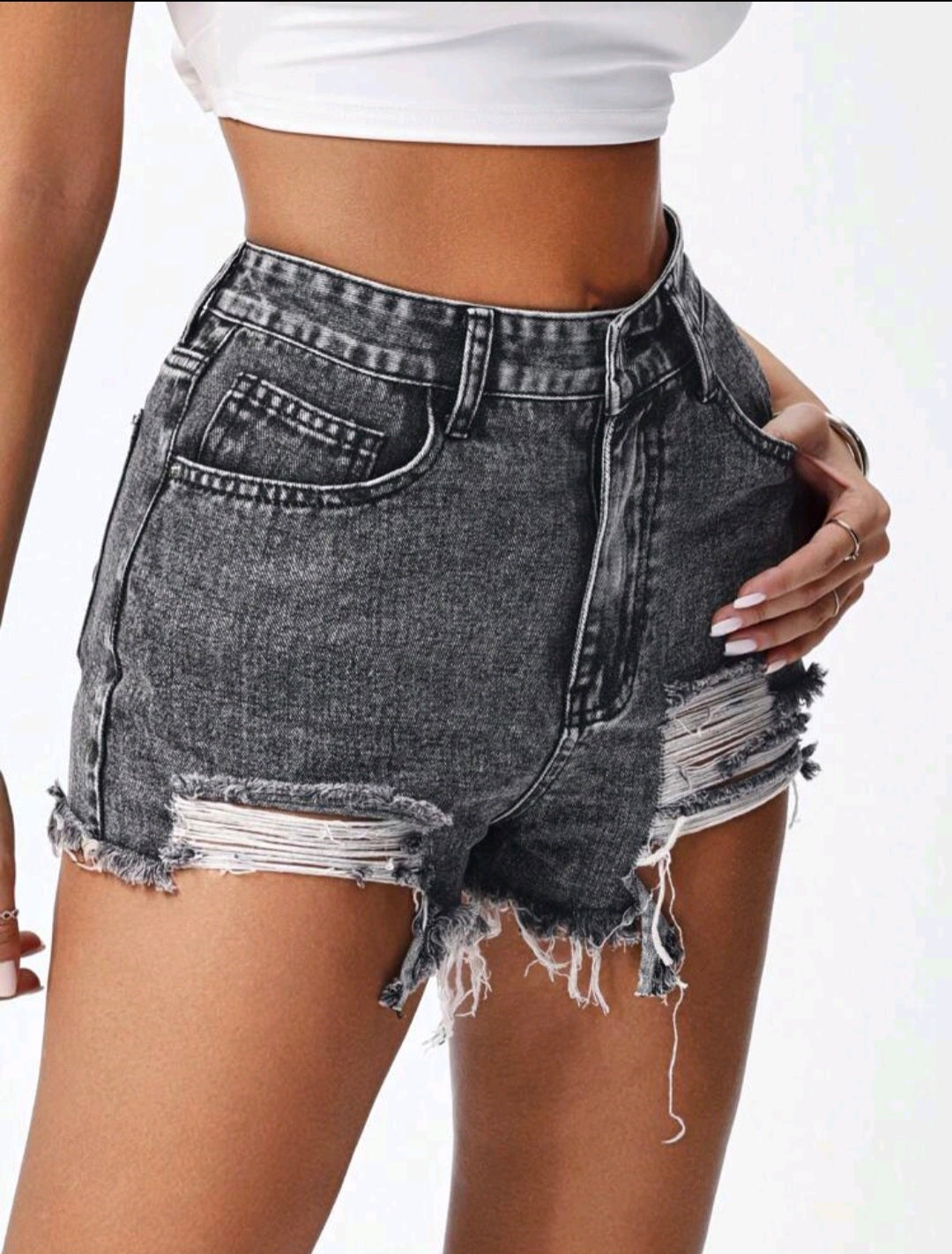 Smiley Frayed Denim Shorts — UK 6