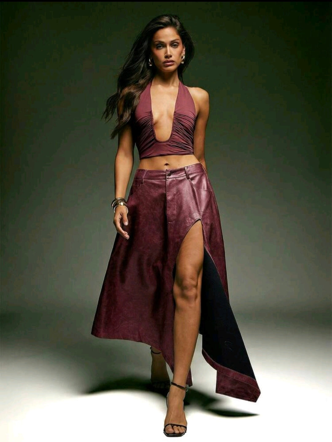 Burgundy High Slit Maxi — UK 12/14
