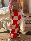Red Plaid Knit Skirt — UK 8