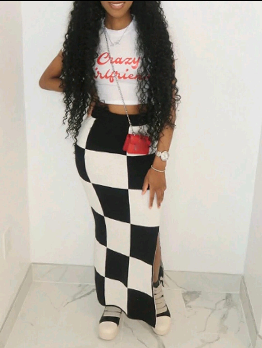 B&W Plaid Knit Skirt — UK 12/14