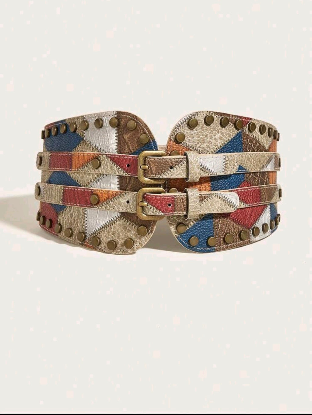 Studded Patchwork Western Belt — XL