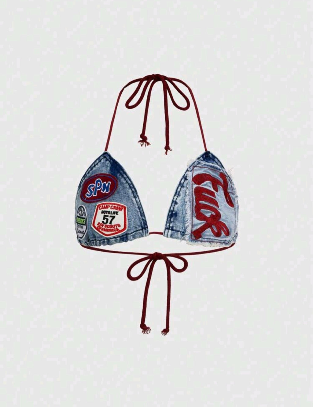 Slogan Denim Bralet — UK 10