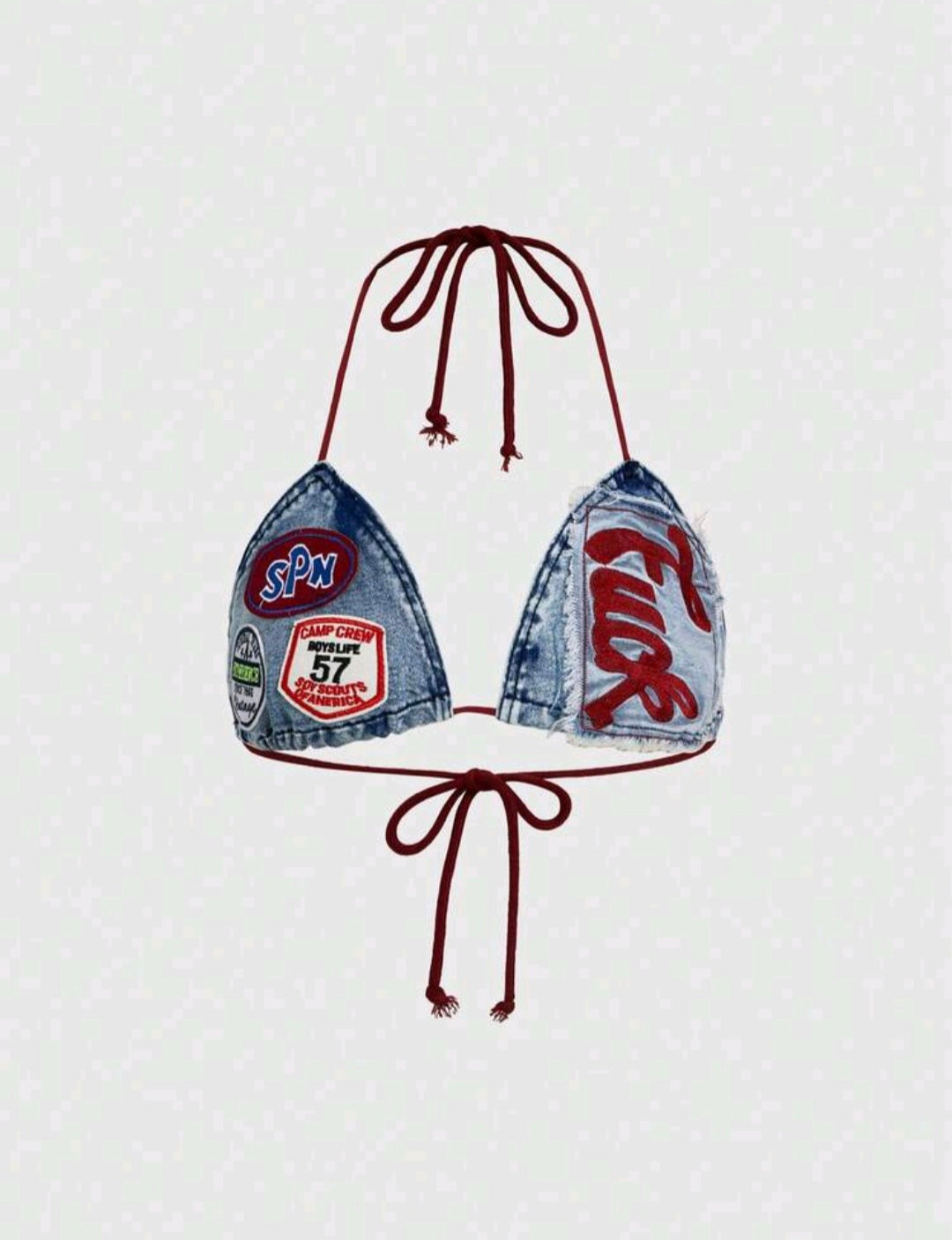 Slogan Denim Bralet — UK 10