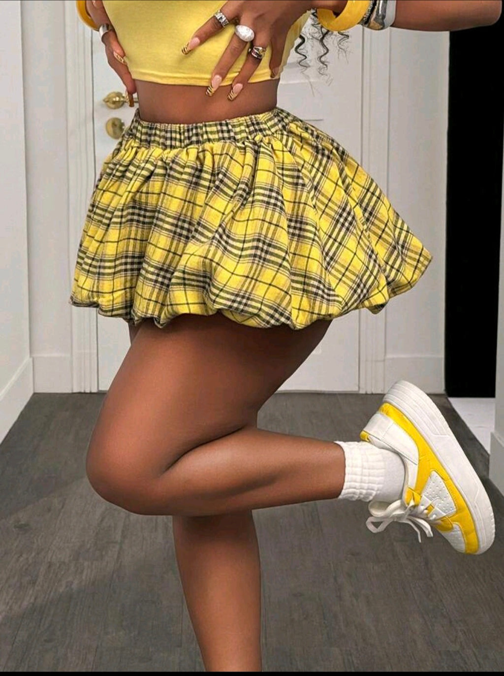 Yellow Plaid Bubble Mini — UK 12/14