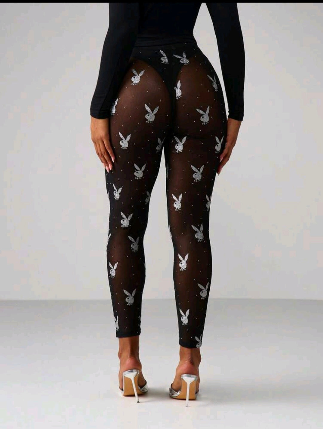 Playboy Mesh Logo Leggings — UK 8
