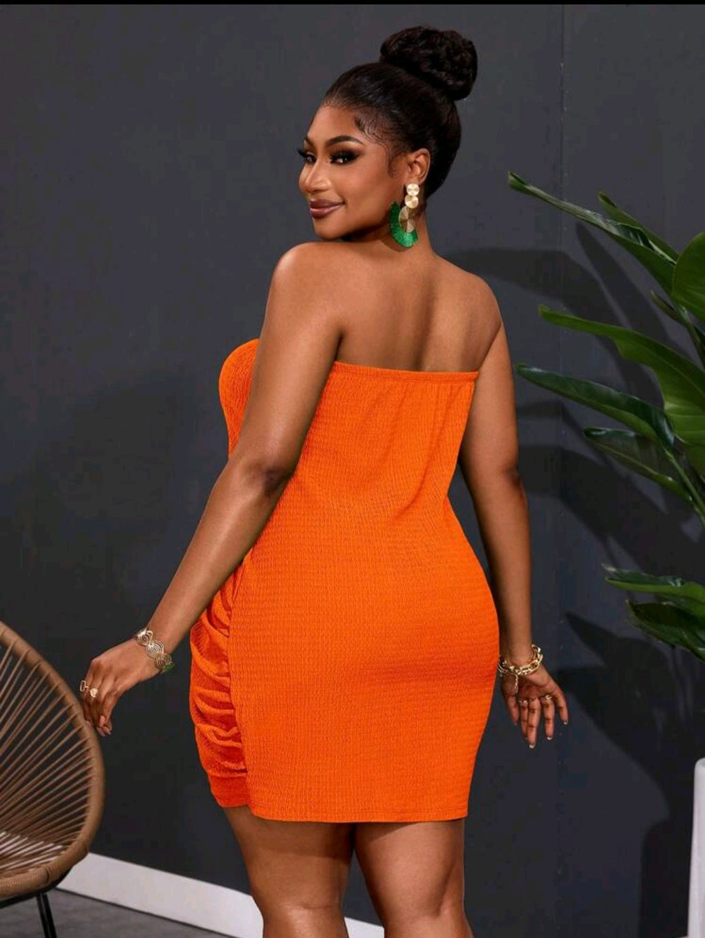 Pleated Bodycon Mini — Orange, UK 16