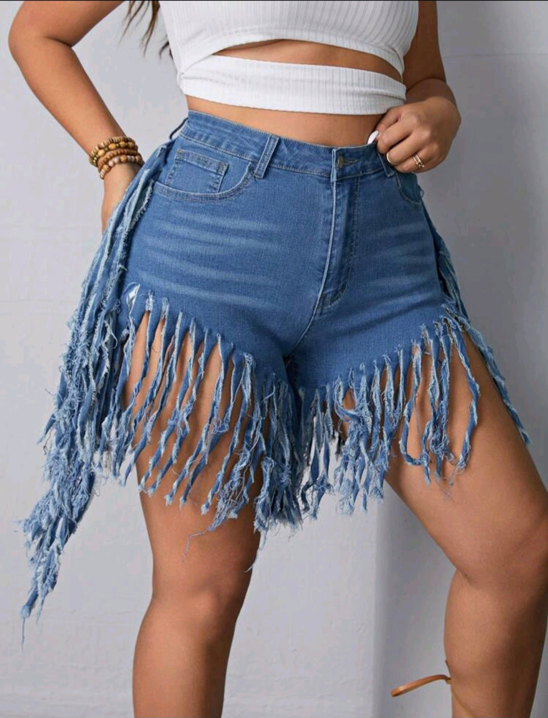 Fringe Denim Shorts — UK 16