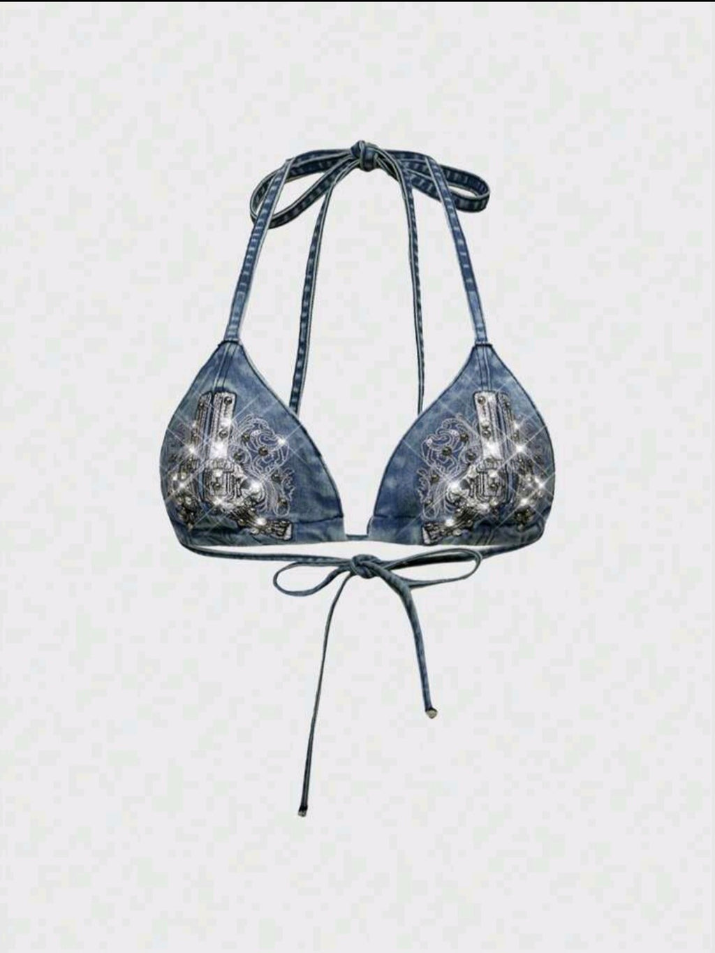 Punk Embroidered Denim Bralet — UK 16