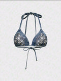 Punk Embroidered Denim Bralet — UK 16