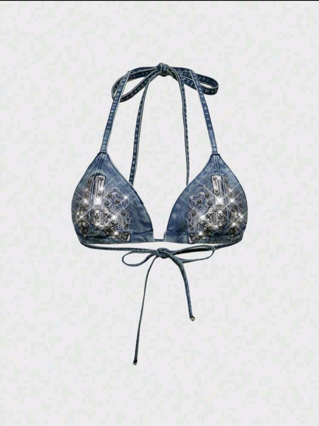 Punk Embroidered Denim Bralet — UK 16